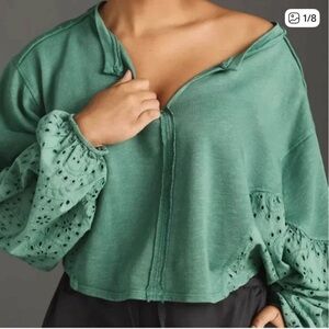 Anthropologie Pilcro Eyelet Green Cropped Shirt SP